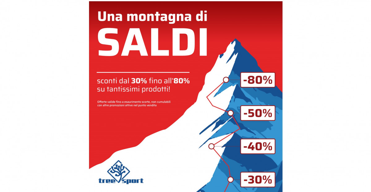 Scalando l'avventura invernale con Treesport: una montagna di saldi, sconti  dal 30% al 80