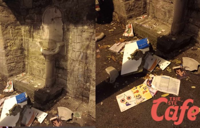 Capodanno in largo Canal, incivili distruggono la fontana e abbandonano immondizie ovunque 