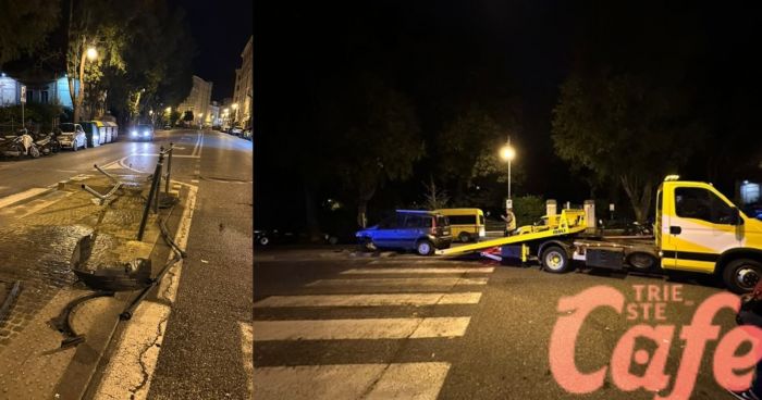 Incidente nella notte in via Giulia, distrutta un'isola pedonale (VIDEO) 