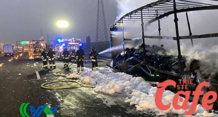 Passante di Mestre, tir in fiamme, rallentamenti in direzione Trieste