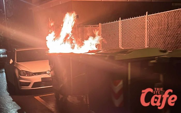 Incendio doloso a Servola, gruppo di ragazzi dà fuoco a un cassonetto in via Soncini