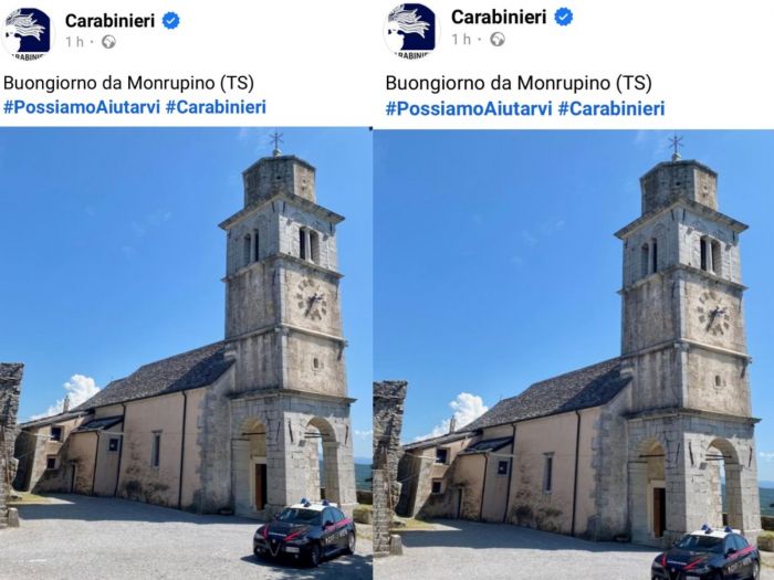 L'Arma dei Carabinieri Nazionale saluta da Monrupino sui social