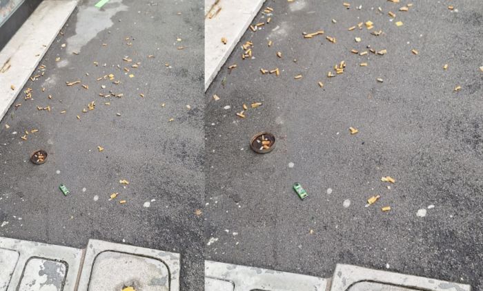 Trieste, inciviltà sotto Natale: marciapiede trasformato in una discarica di mozziconi