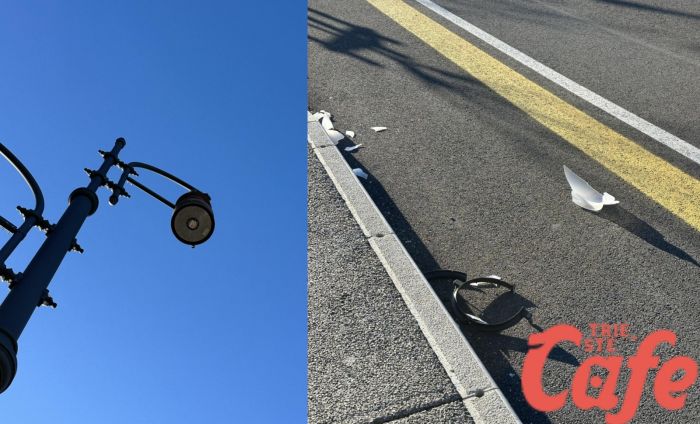 Paura in Porto vecchio, lampione crolla: “Poteva finire male”