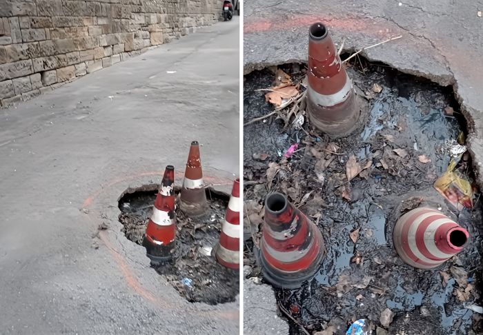 Via Orlandini, buca pericolosa e fetore insopportabile: "Ci vogliono le calende greche per tappare un buco?"