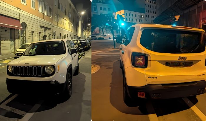 Parcheggi selvaggi in via Matteotti: Jeep occupa gli stalli per scooter e invade il marciapiede