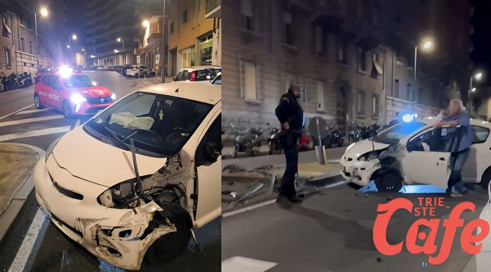 Via Fabio Severo, auto si schianta nella notte e distrugge un’isola spartitraffico (VIDEO) 