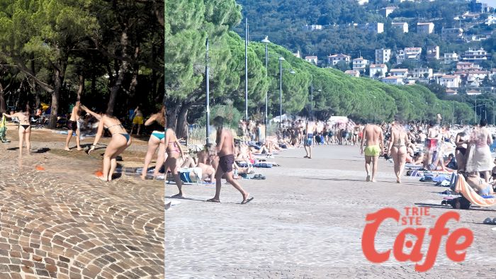 Barcola affollata nel weekend pre-Ferragosto: sole, giochi e chioschi presi d’assalto 