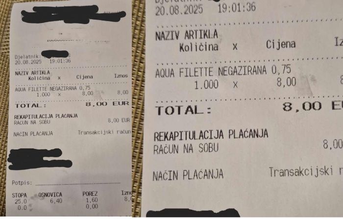 Acqua naturale a 8 euro, lo scontrino che fa infuriare i triestini in vacanza in Croazia