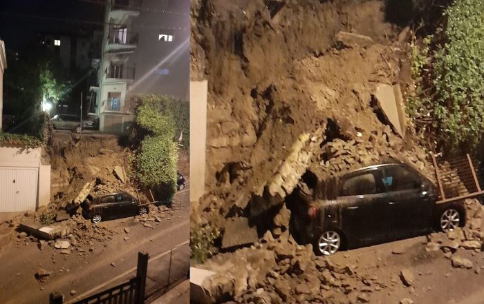 Maltempo a Trieste, crollo in via dell’Eremo: muro cede e travolge un’auto parcheggiata