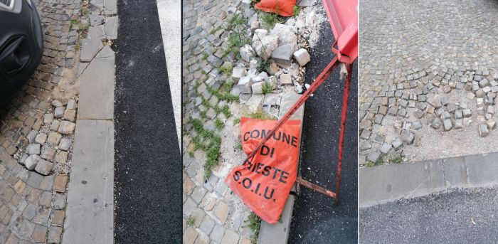 Buche, sampietrini divelti e incuria in piazza dei Foraggi: “Ci passano anche i vigili ogni giorno”