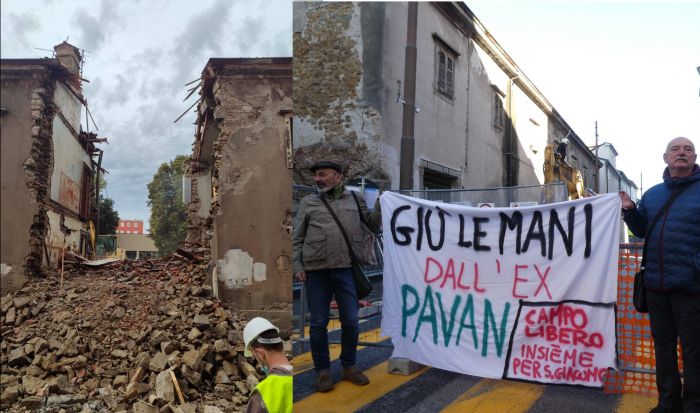 Quasi ultimata la demolizione dell’ex Pavan, volantinaggio a San Giacomo: "Salviamo gli alberi!"