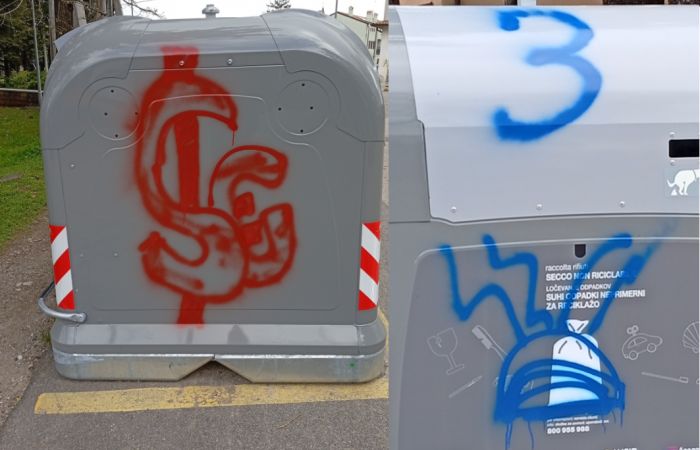 Appena messi, già rovinati: a Prosecco vandalizzati i nuovi cassonetti vicino al monumento