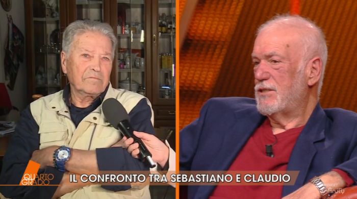 Quarto Grado, Seba in studio con blazer blu e Sterpin da casa in gilet tecnico: è anche duello di outfit 