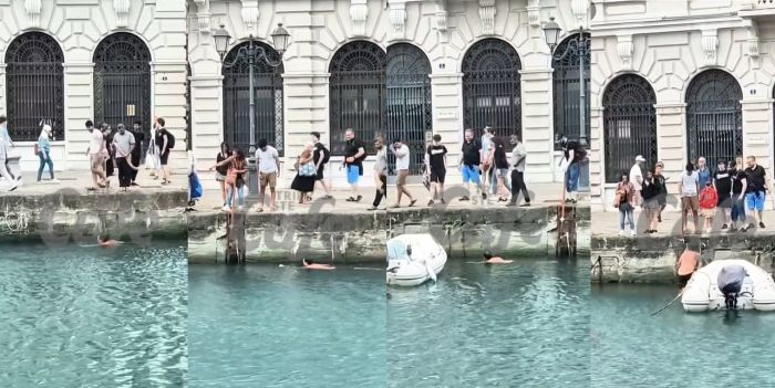 Tuffo eroico nel Canal Grande per recuperare la valigia della fidanzata (VIDEO) 
