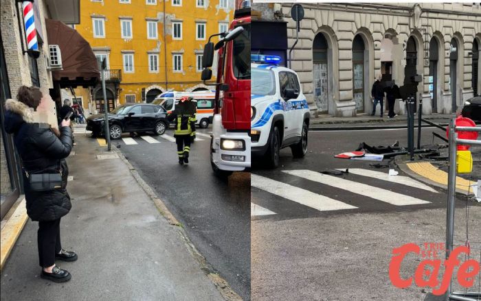 Scontro tra via Martiri della Libertà e via Udine: coinvolti auto e scooter, paletti distrutti   