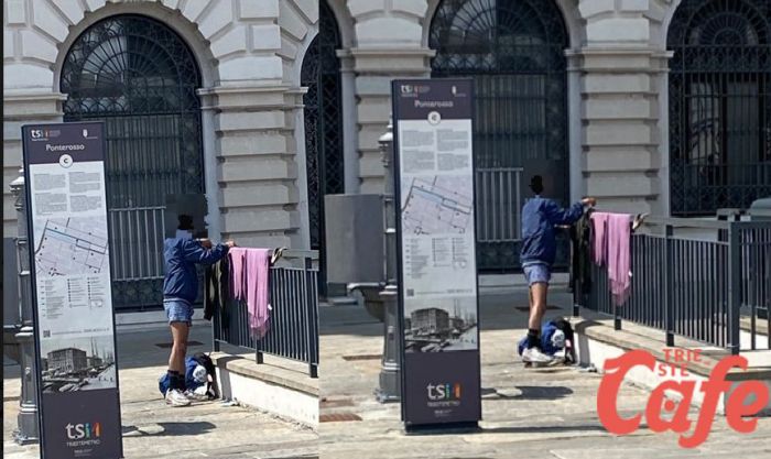 Ponterosso, si lava e stende i panni in mutande davanti al Tallero: scena insolita in pieno giorno