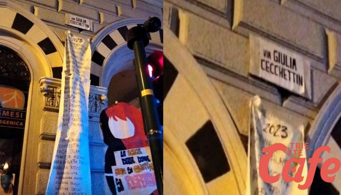 Corteo 8 marzo a Trieste, intitolata una via a Giulia Cecchettin dalle manifestanti 