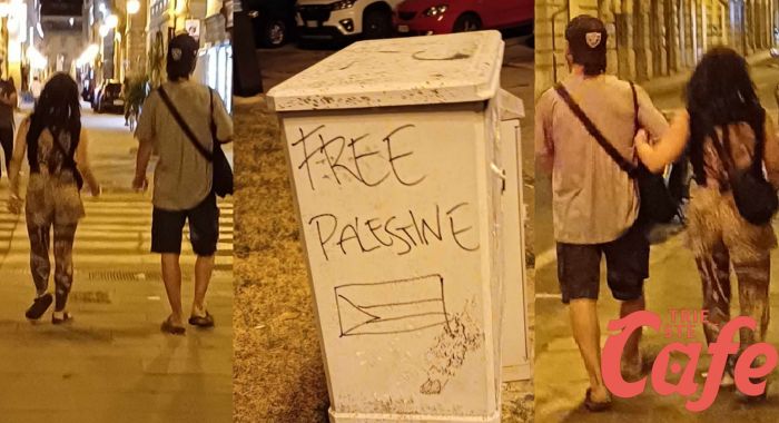 Coppia uomo-donna sta imbrattando la città con scritte Pro-Palestina ovunque (FOTO-VIDEO)