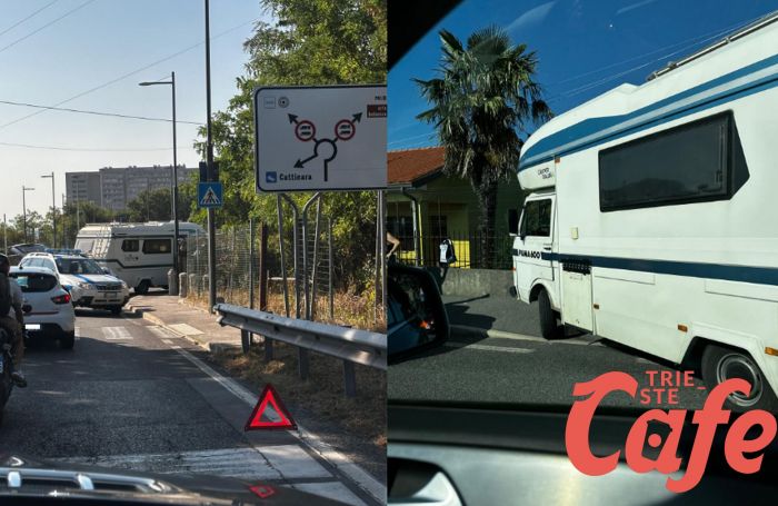 Rotonda di via Marchesetti, camper si ferma davanti ad un cancello di casa