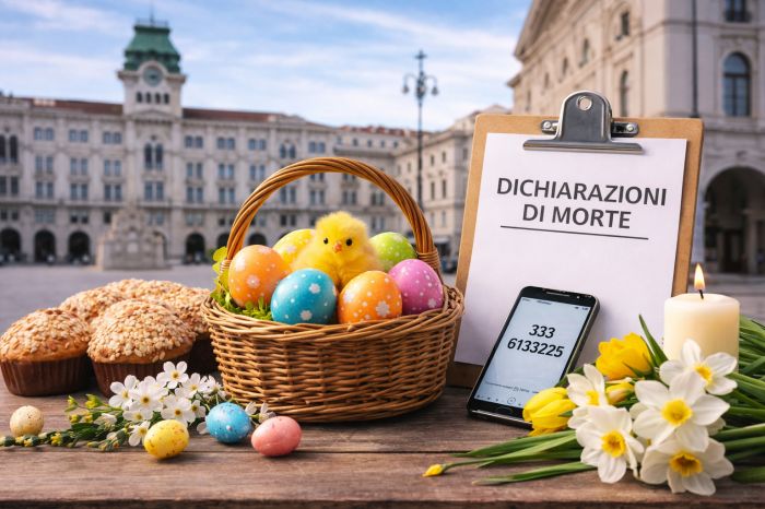 Trieste, tra colombe e cioccolato spunta l’avviso: reperibilità per dichiarazioni di morte