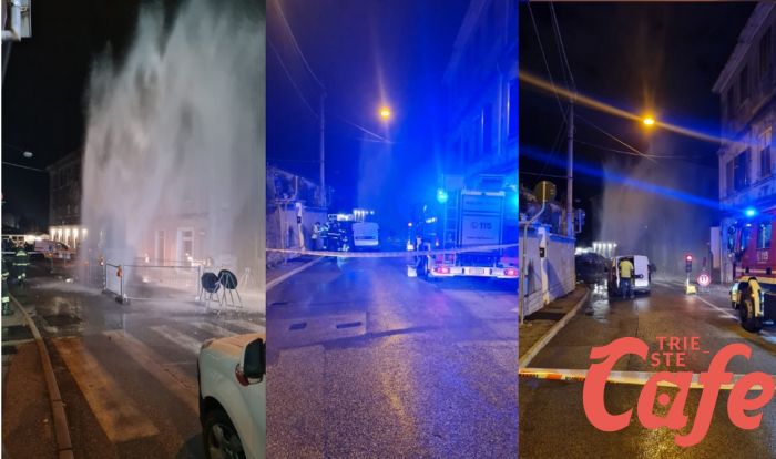 Esplode una  tubatura d'acqua  in via di Servola (FOTO-VIDEO)