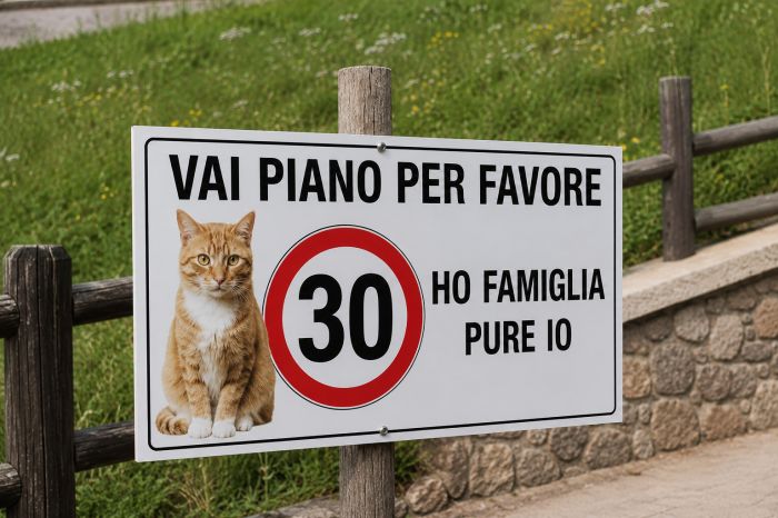 Sul Carso compare un cartello per proteggere i gatti: “Vai piano, ho famiglia pure io”