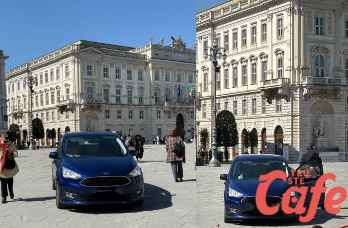 Auto slovena parcheggiata in mezzo a piazza Unità: multato l'automobilista