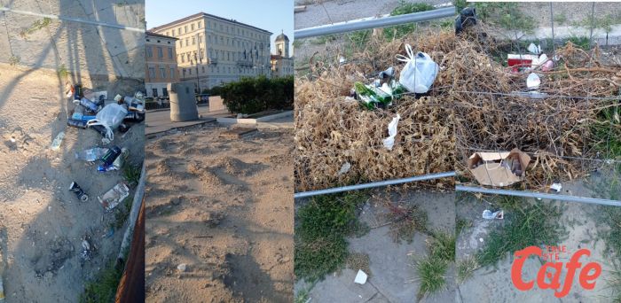 Residui di festini notturni sulla Rive a Trieste di primo mattino