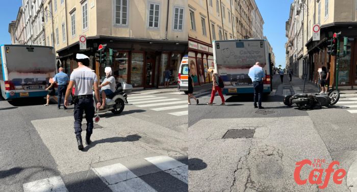 Incrocio via Roma/Mazzini, scontro bus-scooter: scooterista all'ospedale (FOTO)