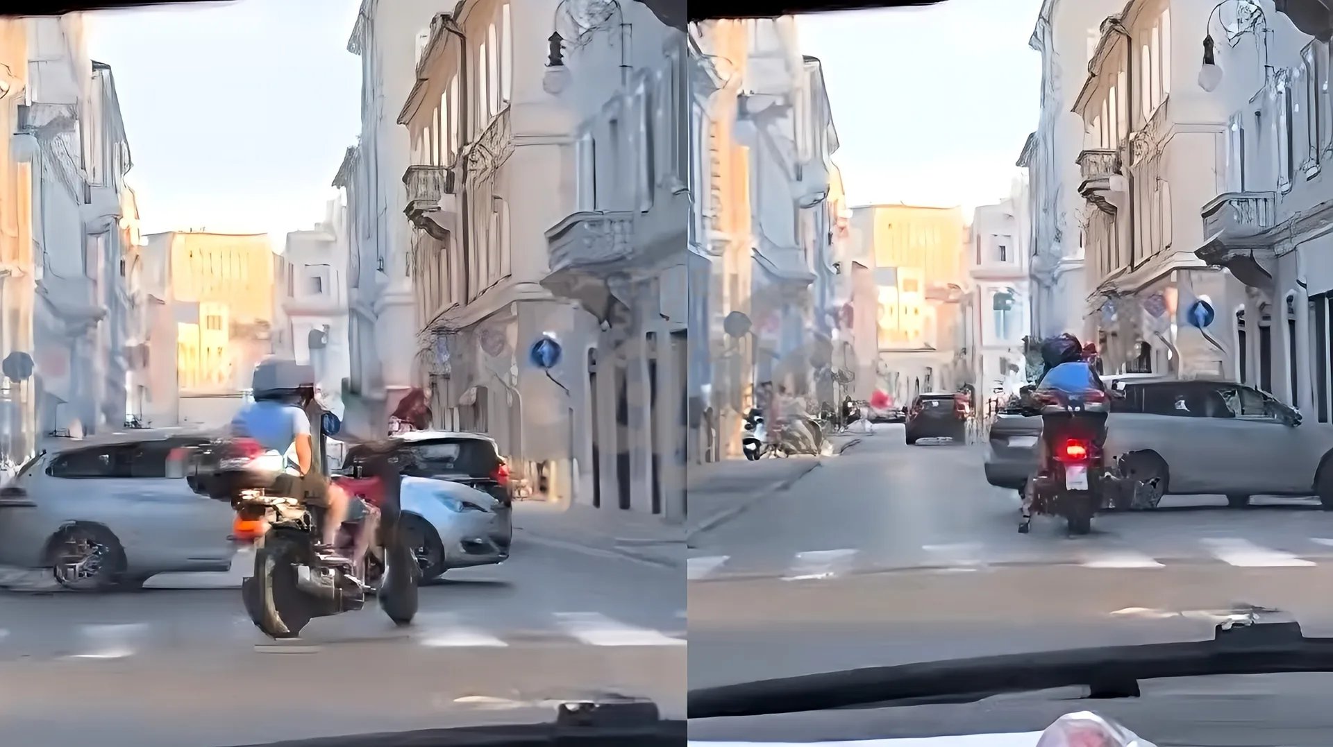 Manovra spericolata in via Roma, scooter evita lo scontro per un soffio (VIDEO)