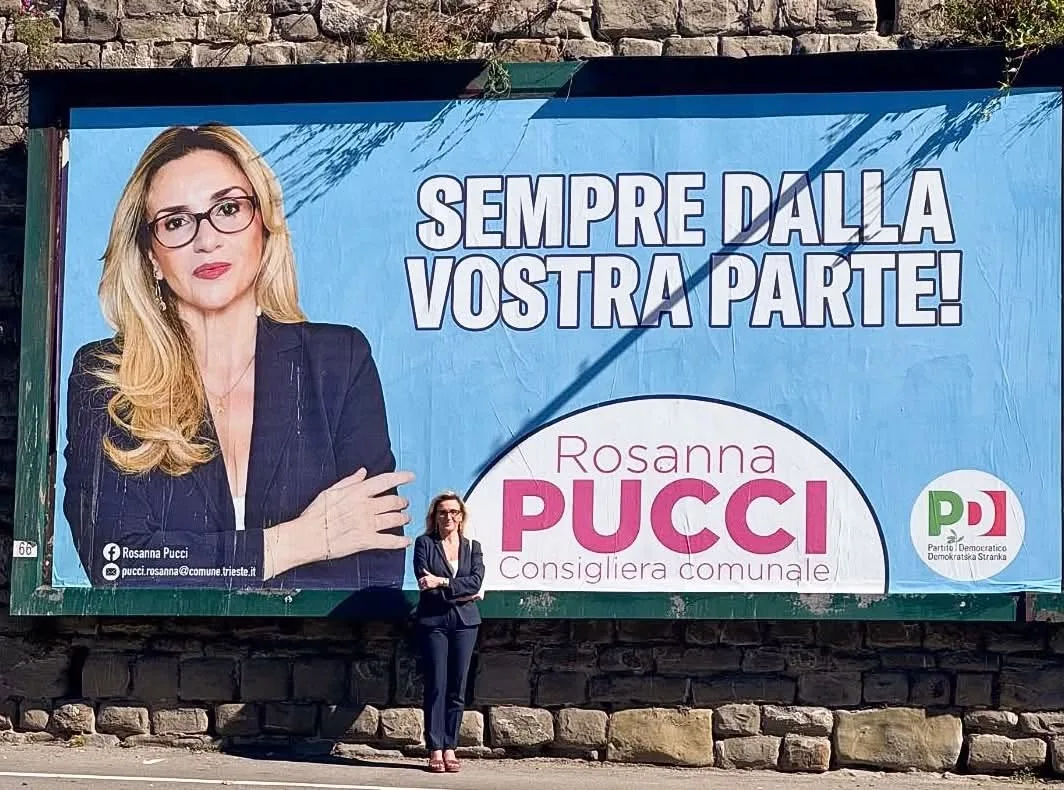 Trieste, Rosanna Pucci 'invade' il centro con i maxi manifesti: «Sempre dalla vostra parte!»