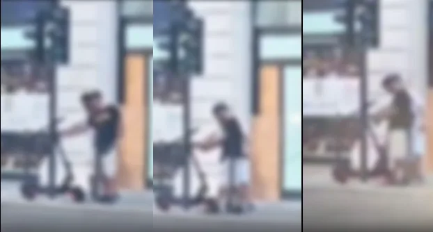 Piazza Libertà, provano a rubare un monopattino: il lucchetto resiste, restano i danni (VIDEO)