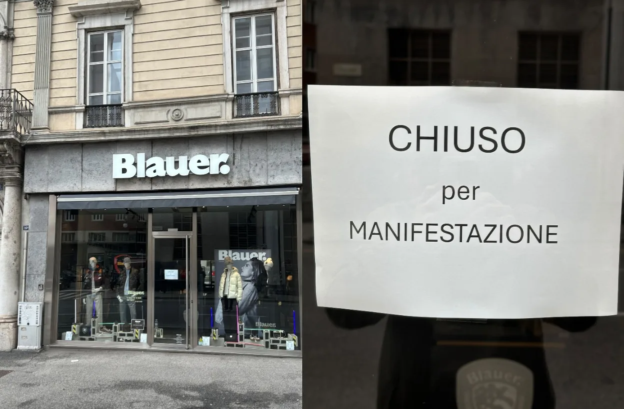 «Chiuso per manifestazione»: il cartello da Blauer in Corso Italia e l'allarme tra i negozi del centro
