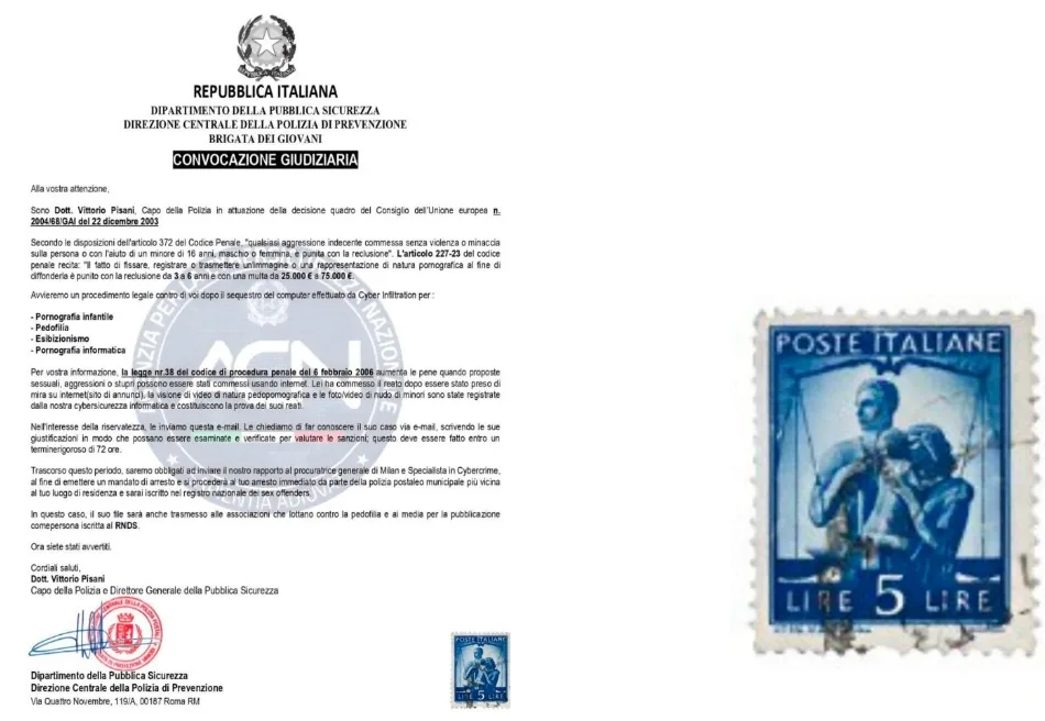 Trieste, falsa “convocazione giudiziaria” via mail: il francobollo da 5 lire tradisce la tentata truffa