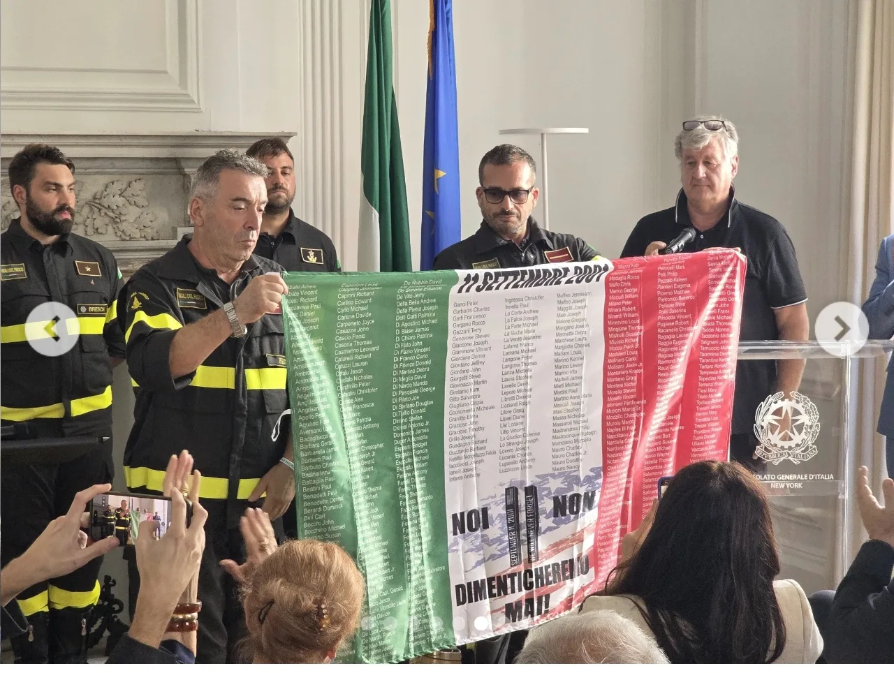 11 settembre, dal Friuli a New York il primo Tricolore con i nomi delle 411 vittime italiane delle Torri Gemelle