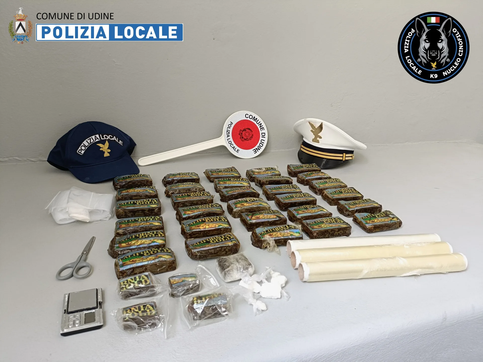 Udine. Maxi sequestro di droga della Polizia Locale, oltre 3 chili di hashish nascosti in un'area boschiva