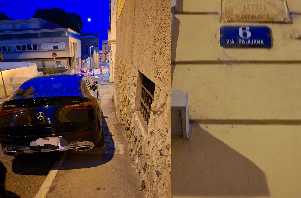 Trieste, parcheggia sul marciapiede in via Pauliana: "E i pedoni dove passano?"