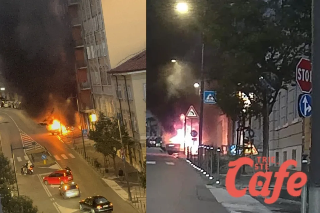 Trieste, auto in fiamme in via Fabio Severo: una colonna di fumo nero tra i palazzi (VIDEO)