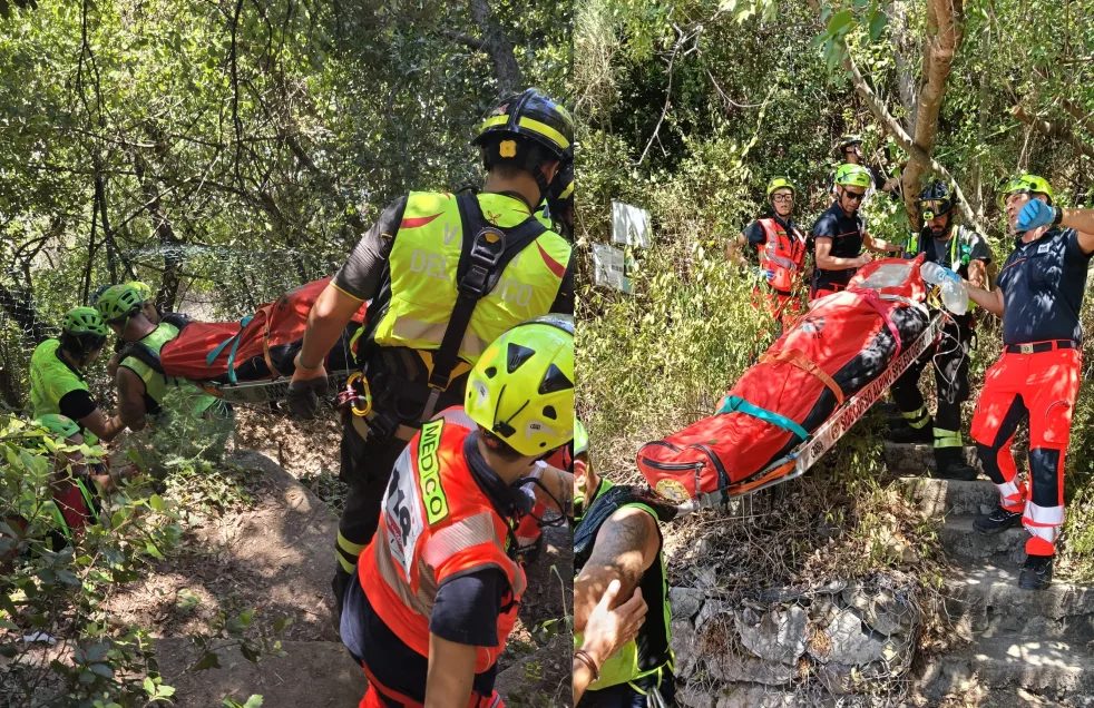 Costa dei Barbari, uomo precipita in discesa per circa dieci metri: recuperato con corde e barella