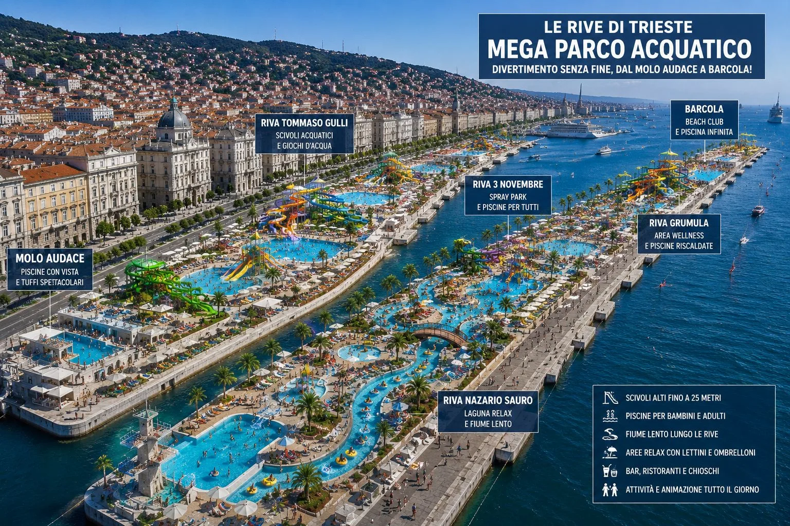 E se Trieste diventasse la Miami dell'Adriatico? La visione che trasforma le Rive in un paradiso acquatico