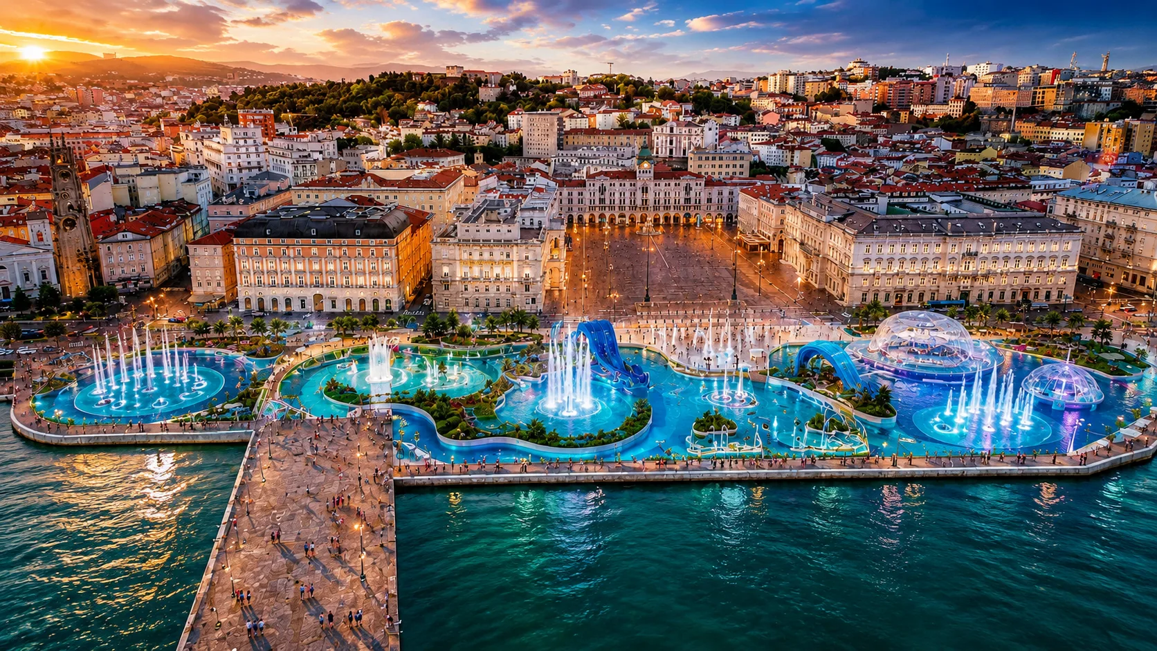 Piazza Unità come non l'avete mai vista: il maxi acquapark che fa sognare Trieste